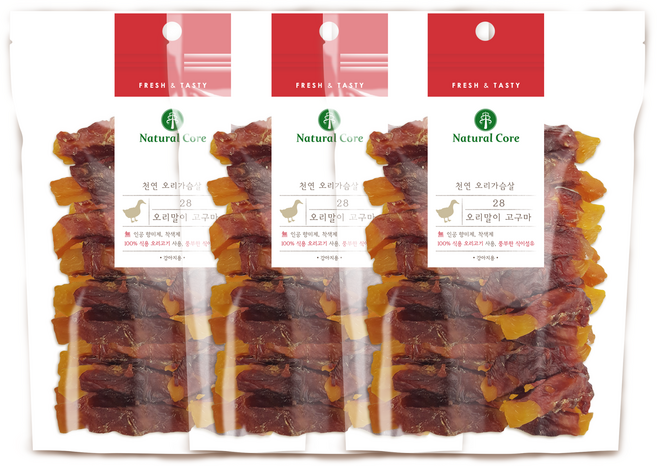 네츄럴코어 강아지 오리말이 고구마, 혼합맛(오리/고구마), 220g, 3개