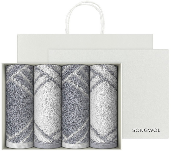 몽블랑 호텔 세면 타올 200g 30수 면사 4p + 쇼핑백, 라이트그레이, 1세트