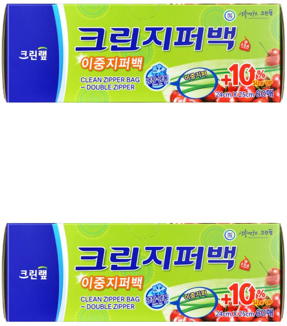 크린랩 이중 지퍼백, FREE(one size), 60개입, 2개