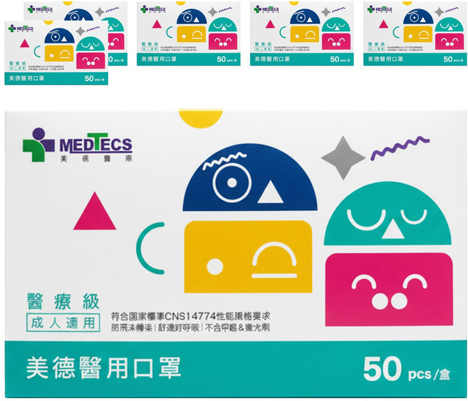 MEDTECS 美德醫療 成人醫用口罩, 開薰紅, 50片, 6盒