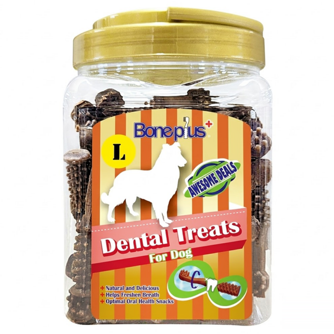 Boneplus 動能雙頭潔牙骨桶裝 L, 起司, 700g, 1罐