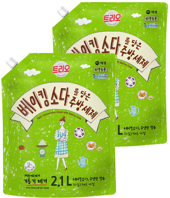 트리오 베이킹소다를 담은 주방세제, 2.1L, 2개