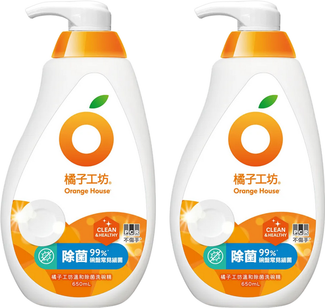 Orange House 橘子工坊 溫和除菌碗盤洗滌液, 650ml, 2瓶