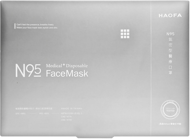 HAOFA 氣密型N95立體醫療口罩 防曬活性碳款 M, 30片, 1盒, 礫岩碳