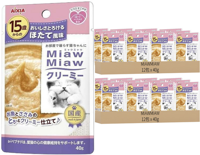 MIAWMIAW 慕斯軟包11號 15歲, 鮪魚+雞肉+扇貝, 40g, 24包