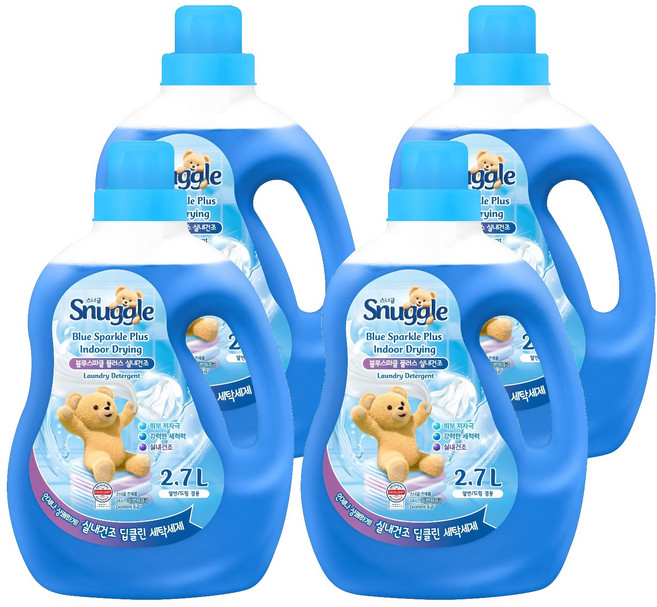 Snuggle 熊寶貝 藍色閃耀Plus室內晾衣洗衣精, 4瓶, 2.7L