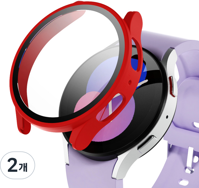아이엠듀 스마트워치 강화유리 풀커버 케이스 하이브리드, 레 드, 2개
