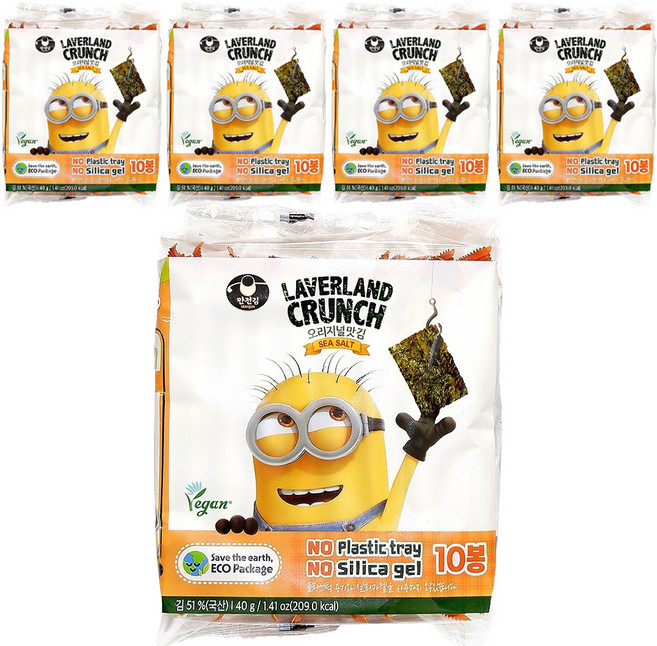 만전김 LAVERLAND CRUNCH 오리지널맛 도시락김 10p, 40g, 5개