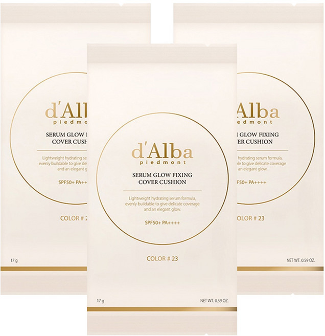 [비건뷰티] 달바 세럼 글로우 픽싱 커버 쿠션 파운데이션 리필용 17g, 23호, 3개