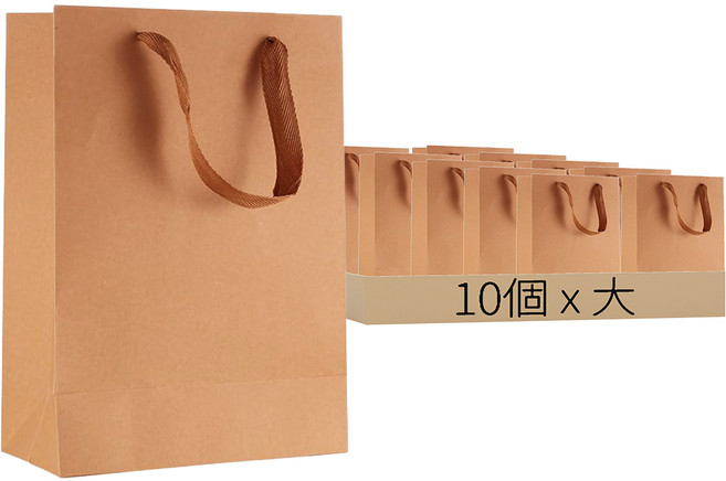 TRENY 牛皮紙禮物手提袋 10個, 牛皮紙棕色, 1組