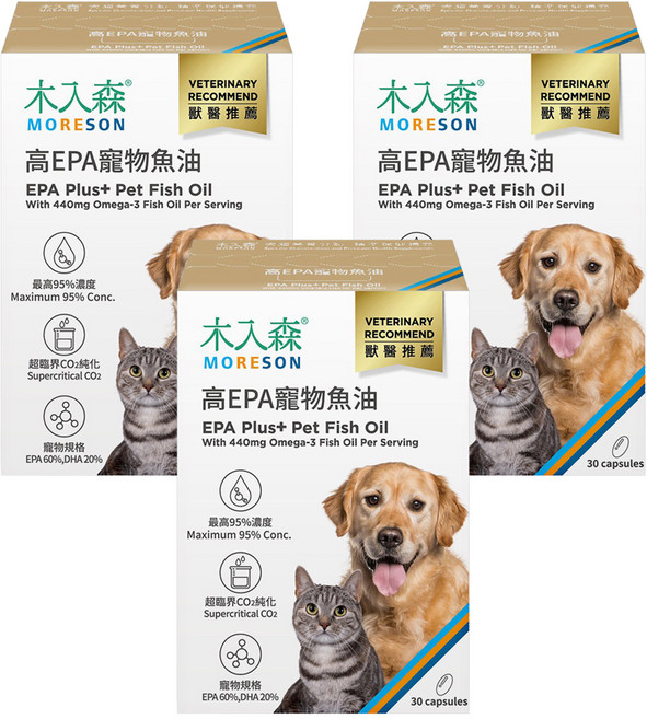 MORESON 木入森 犬貓用 高EPA寵物魚油, 腎臟/心臟/肝臟, 30顆, 3盒