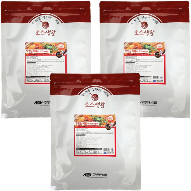 소스생활 맛있는 떡볶이 소스 분말 매운맛, 1kg, 3개