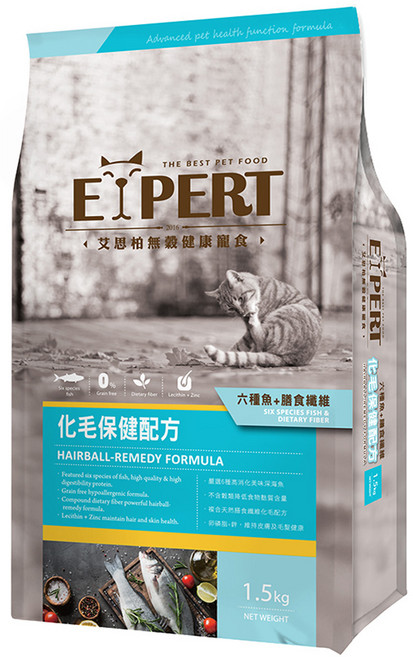 福壽實業 EXPERT 艾思柏 強效化毛保健 無穀貓食, 六種魚 + 膳食纖維, 1.5kg, 1袋