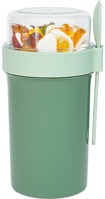 인블룸 2단 투웨이 소스통 샐러드 용기 230ml + 760ml + 스포크 세트, 그린, 1세트