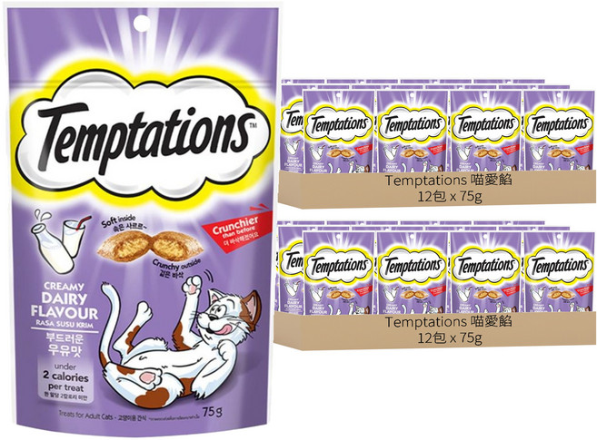 Temptations 喵愛餡 貓點心, 香濃牛奶口味, 75g, 24包
