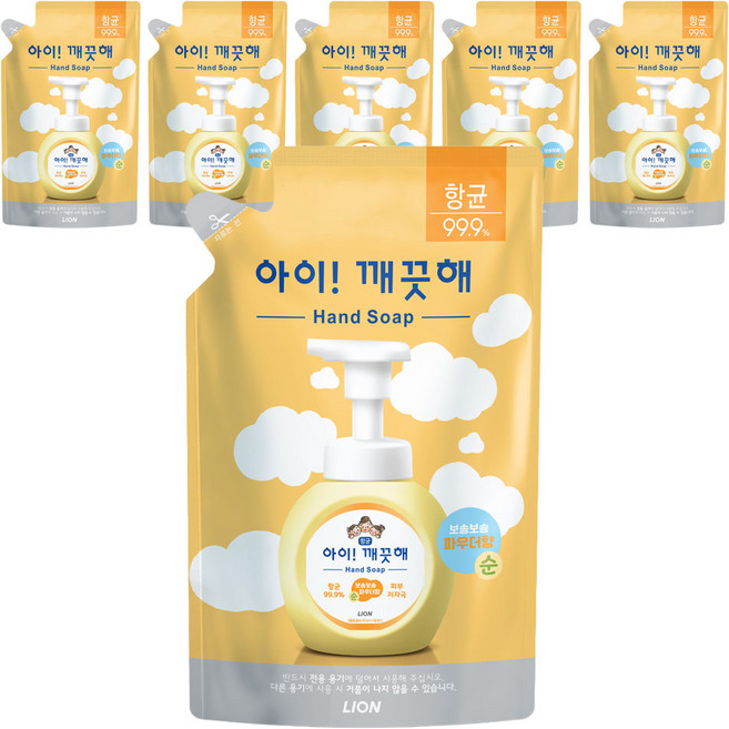 아이깨끗해 핸드워시 순 파우더향 리필용, 450ml, 6개