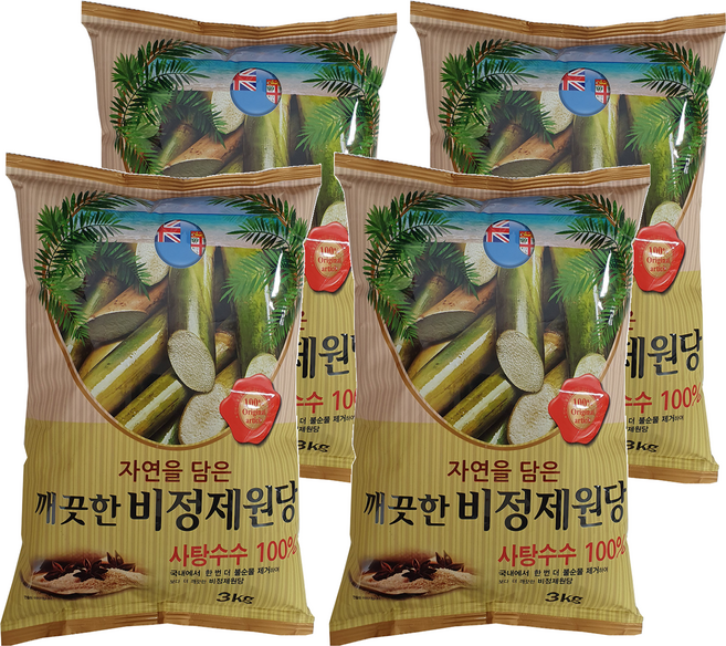 깨끗한 비정제원당, 3kg, 4개