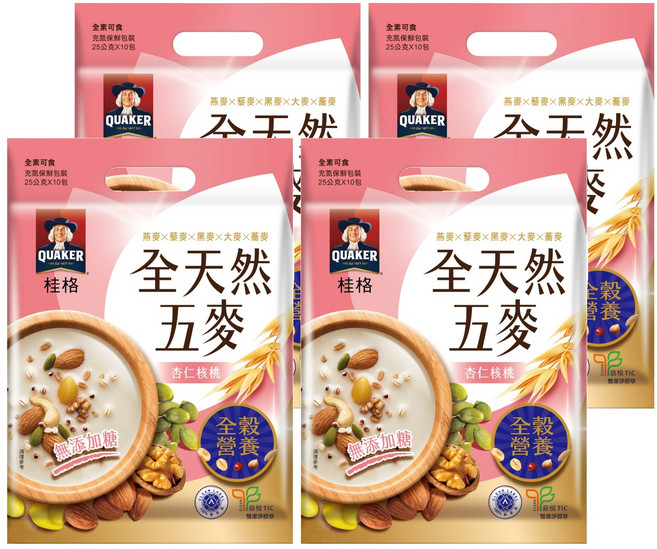 QUAKER 桂格 全天然五麥 杏仁核桃, 250g, 4袋