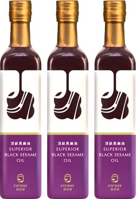 CO'DAY 好日籽 100%鮮榨頂級黑麻油 全素, 500ml, 3瓶