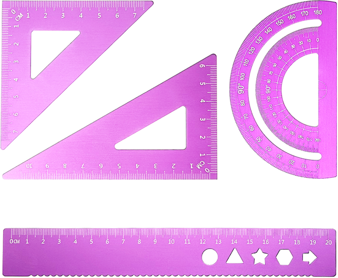 디엔오 스테인레스 삼각자 + 각도기 + 자 세트, 퍼플, 1세트