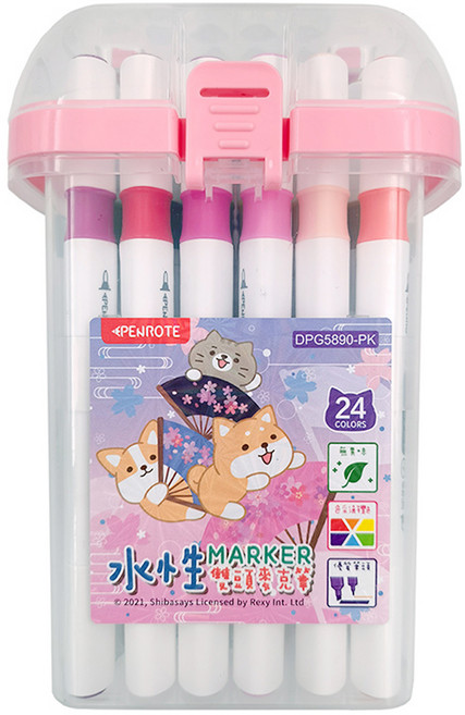 PENROTE 筆樂 柴語錄24色水性雙頭麥克筆, 粉紅色, 1盒