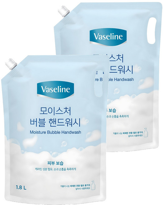 애경바세린 모이스처 버블 핸드워시 리필, 1.8L, 2개