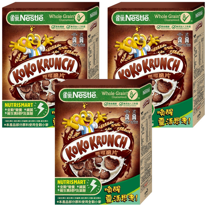 雀巢 KoKo KRUNCH 可可脆片 早餐脆片 全穀物營養 富含鈣質與膳食纖維, 330g, 3盒