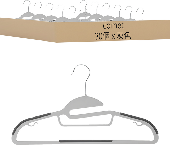 comet Home 可旋轉防滑衣架 41 x 22 x 0.6cm 最大承載4kg, 灰色, 30個