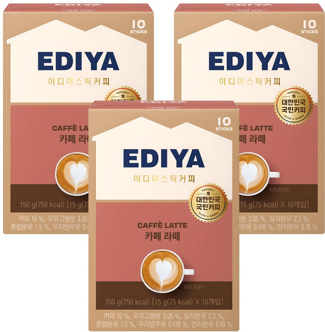 EDIYA COFFEE 拿鐵咖啡, 15g, 10條, 3盒