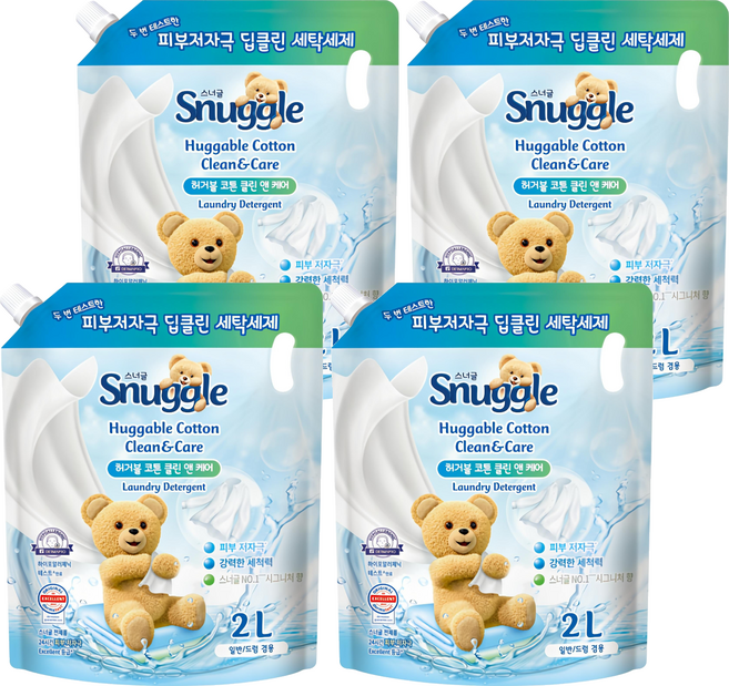 스너글 클린 앤 케어 허거블 액상세제 코튼향 리필, 2L, 1개입, 4개