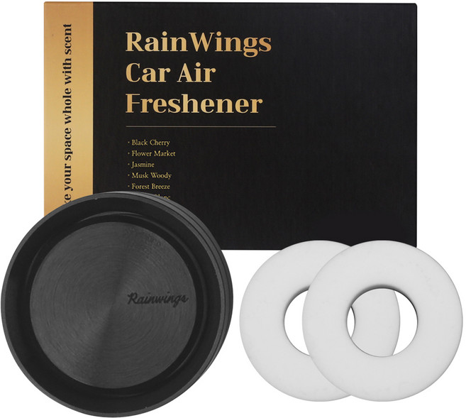레인윙스 차량용 방향제 블랙 본품 + 에어센트링 2p 세트, 1세트, 머스크 우디