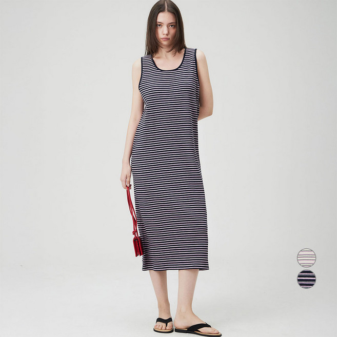 ELLEPARIS 여성용 소프트 텐션 스트라이프 립 나시 롱 원피스