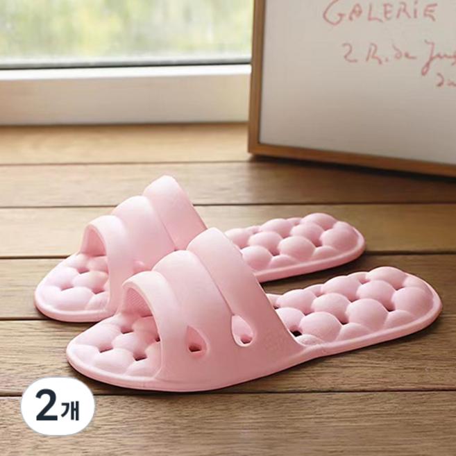 아리코 여행용 기내용 접이식 거실 슬리퍼, 핑크, 2개