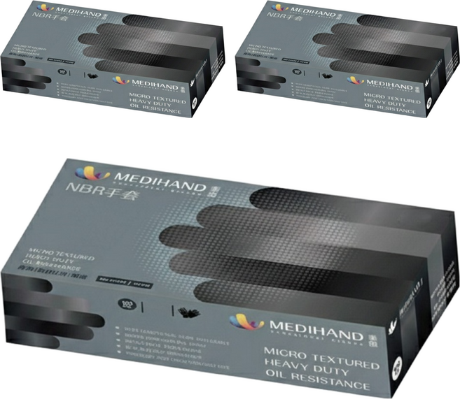 MEDIHAND 美恆 NBR手套 微粒止滑 厚款手套, 黑色, S, 3盒