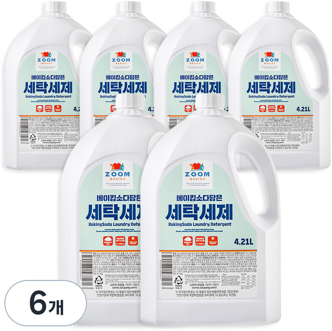 줌 베이직 베이킹소다 담은 액체 세탁세제, 4.21L, 6개