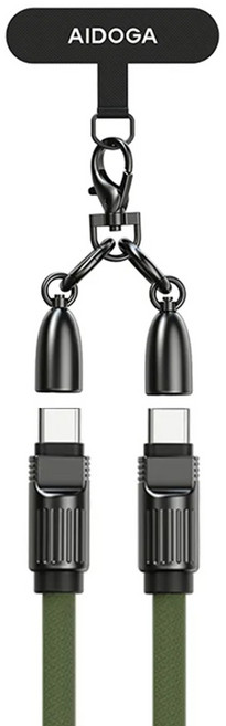 AIDOGA 艾迪伽 子彈系列 PD Lightning Type-C iPhone 傳輸線 快充線 手機掛繩, 1.2m, 軍綠色, 1條