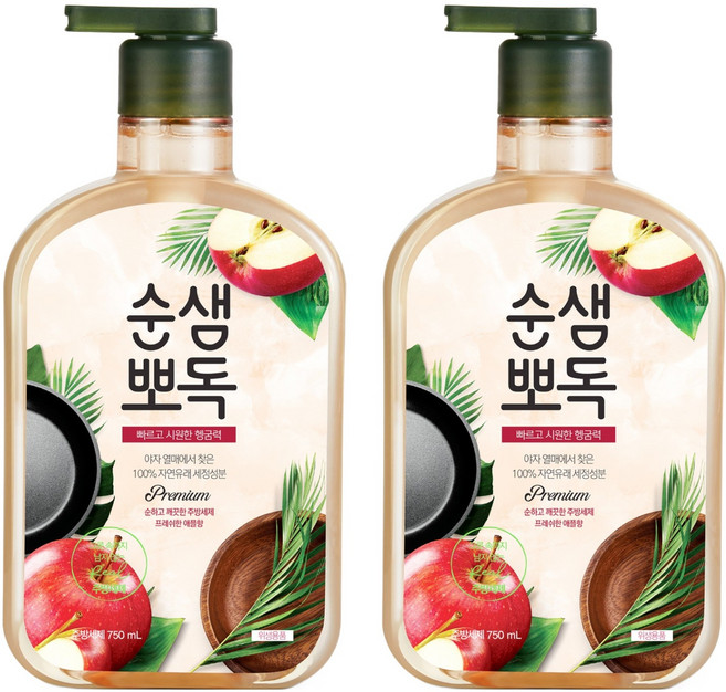 순샘 뽀독 애플향 주방세제, 750ml, 2개