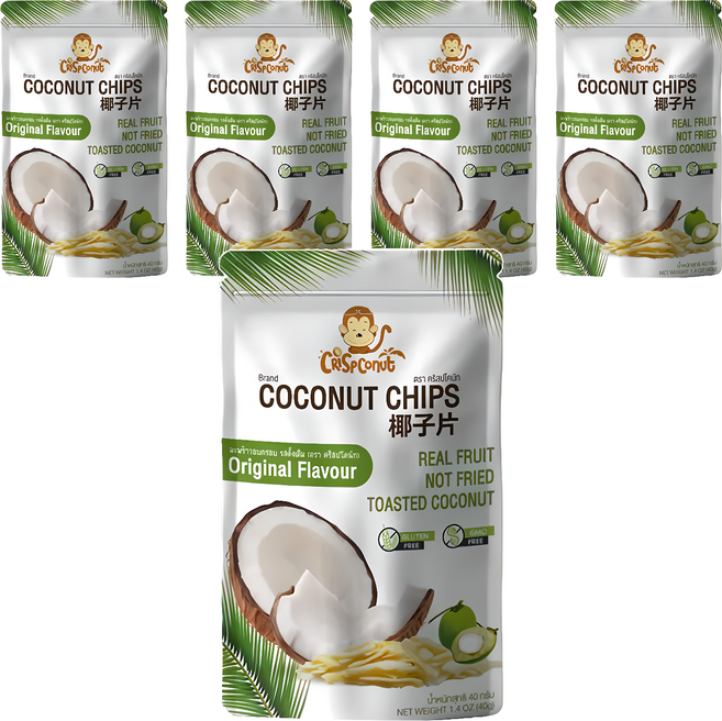 Crispconut 猴子 椰子脆片 原味, 40g, 5包