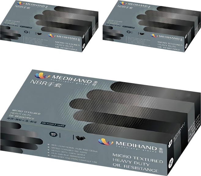 MEDIHAND 美恆 NBR手套 微粒止滑 厚款手套, 黑色, L, 3盒
