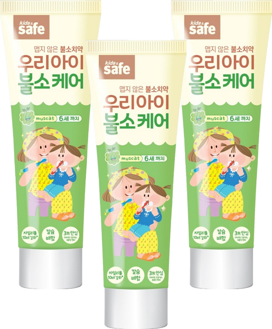 키즈세이프 우리아이 불소케어 치약 1~6세, 60g, 3개