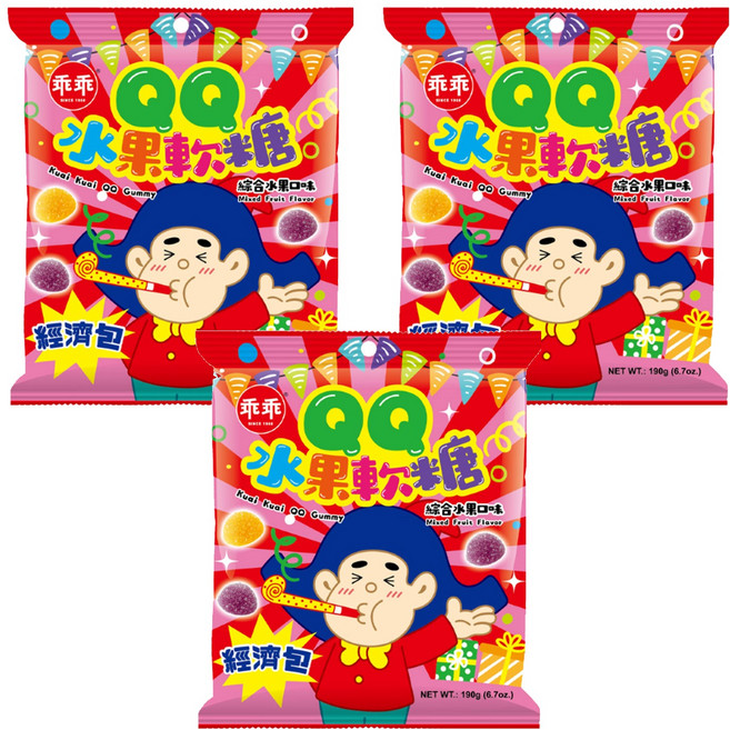 乖乖 QQ水果軟糖經濟包 綜合水果, 190g, 3袋