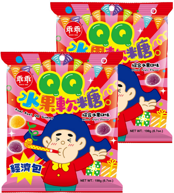 乖乖 QQ水果軟糖經濟包 綜合水果, 190g, 2袋