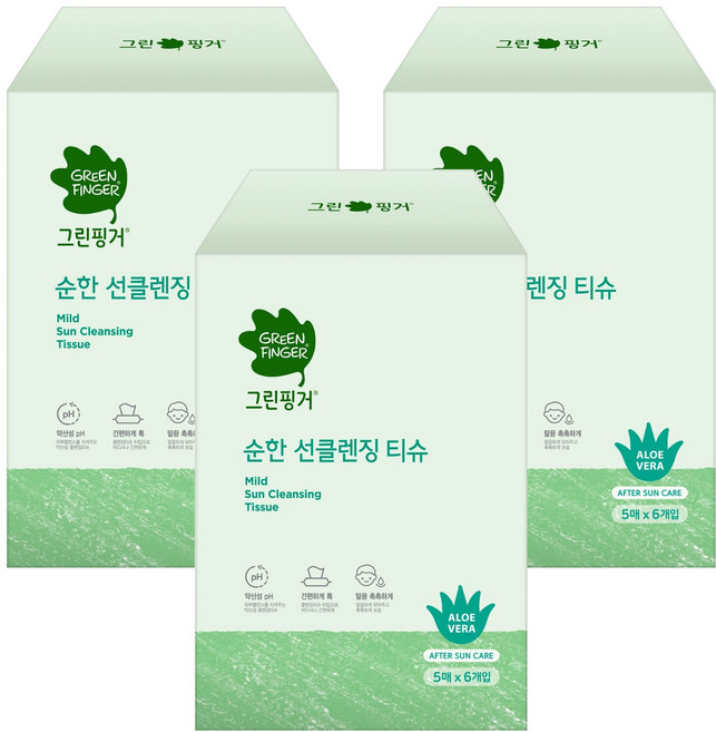 그린핑거 순한 선클렌징 티슈, 30매입, 3개