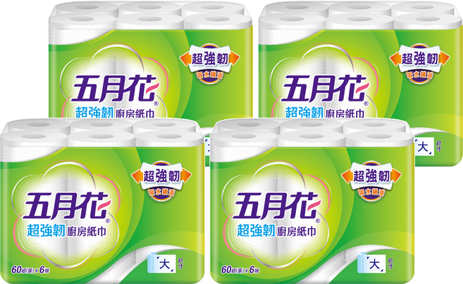 五月花 超強韌廚房紙巾 60張, 6捲, 4袋