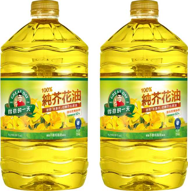 得意的一天 100%純芥花油, 5L, 2瓶