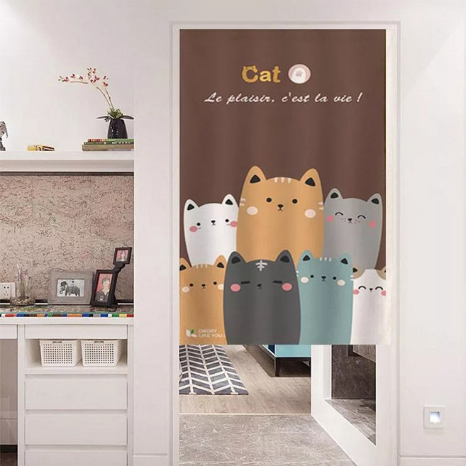 OMORY 日系棉麻門簾, 貓咪派對 多色