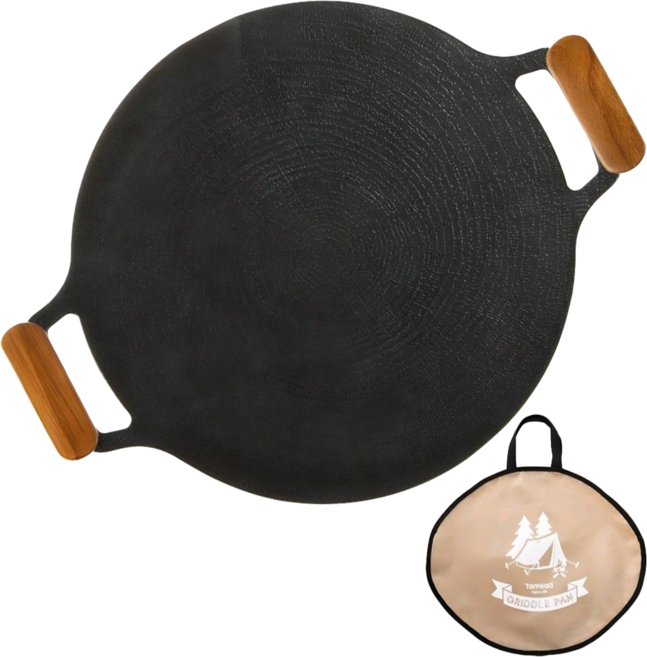 Tamsaa 木柄平底燒烤盤 附專用收納包, 1個, 33cm