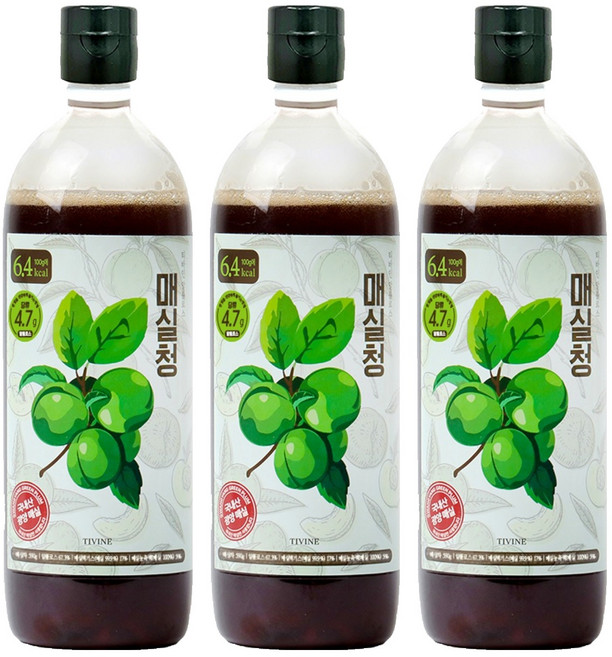 티바인 알룰로스 매실청 매실액기스 원액, 590g, 3개