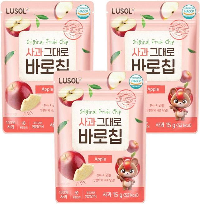 루솔 과일칩 사과 그대로 바로칩, 15g, 3개