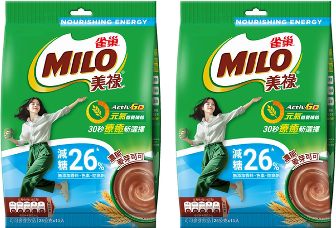 MILO 美祿 巧克力麥芽飲品 減糖配方, 25g, 14包, 2袋